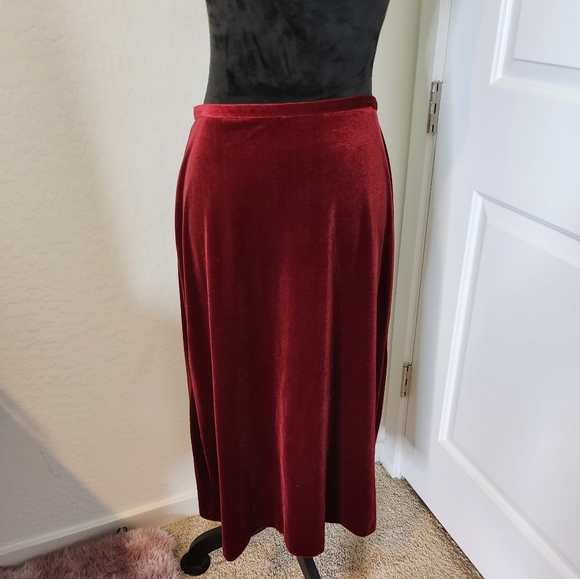 Clio Dresses & Skirts - Red velvet voulour midi skirt